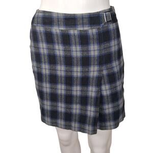 Alt Size 0 Black Blue Gray Plaid Mini Skirt Buckle Detail Loft Zipper Wool Blend